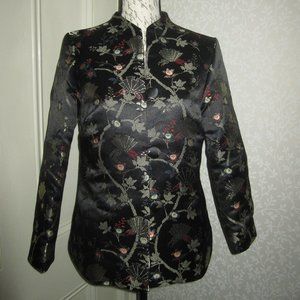 Metropolitan Museum black satin embroidered kimono jacket, size S